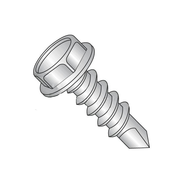 Newport Fasteners Self-Drilling Screw, #12 x 2-1/2 in, Plain 410 Stainless Steel Flange Hex Head External Hex Drive 598492-1000 - main